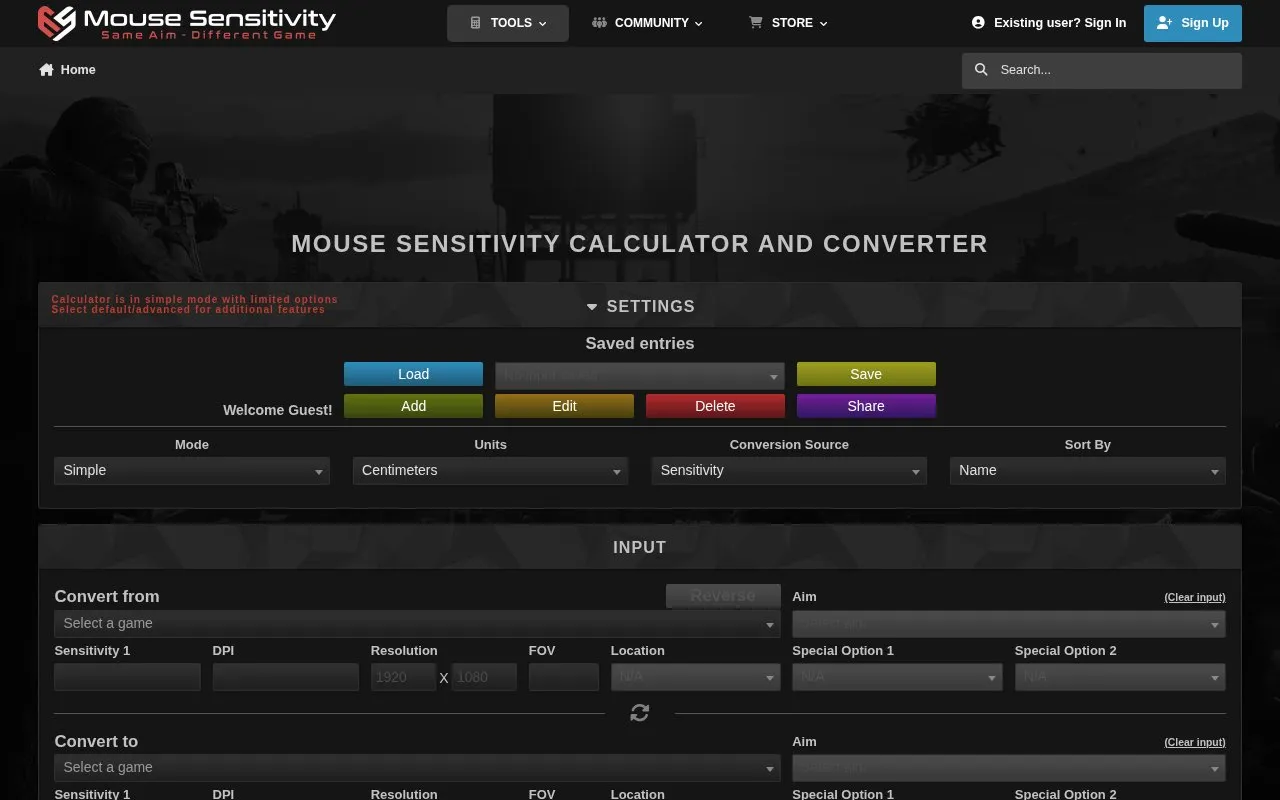 Mouse Sensitivity homepage screenshot