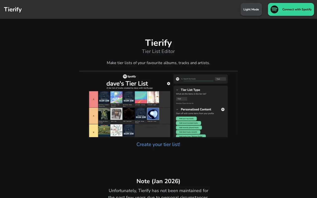 Tierify homepage screenshot