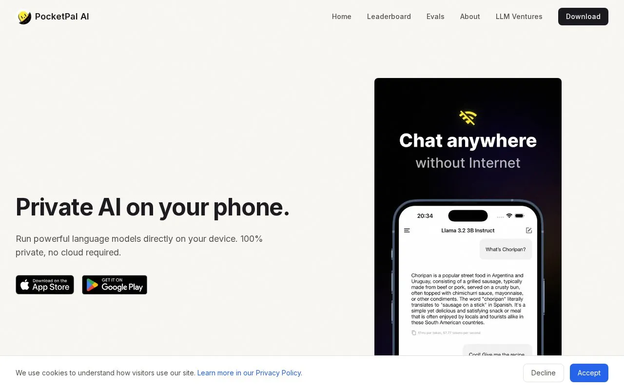 PocketPal AI homepage screenshot