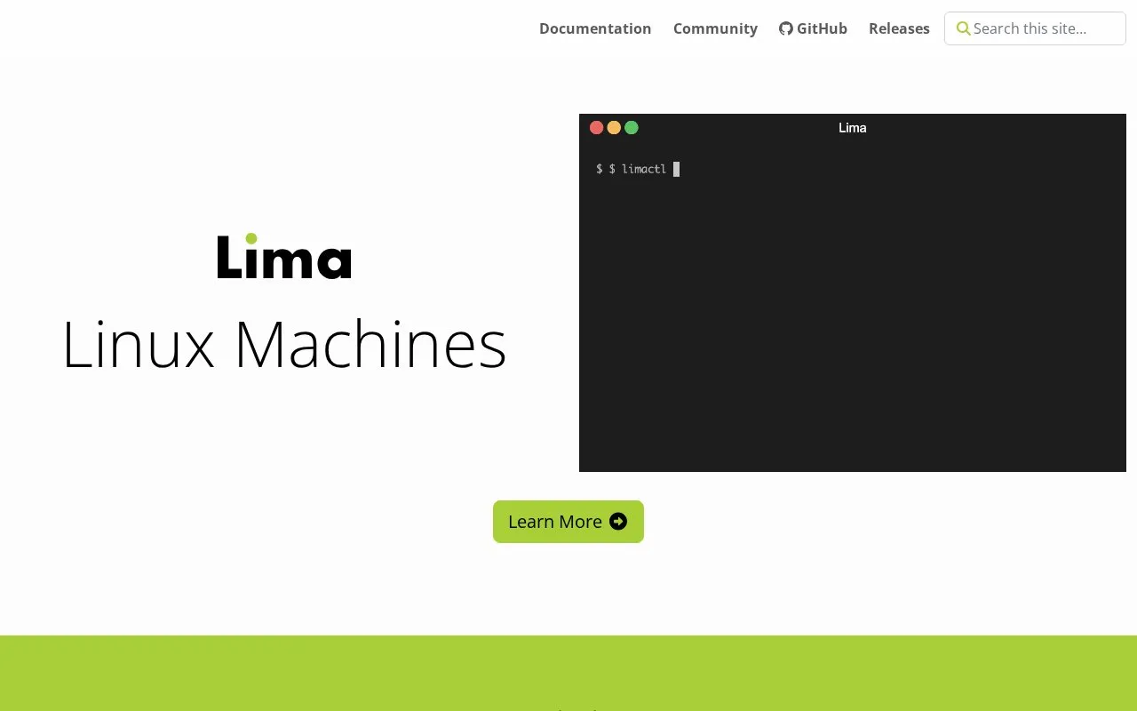 LimaVM homepage screenshot