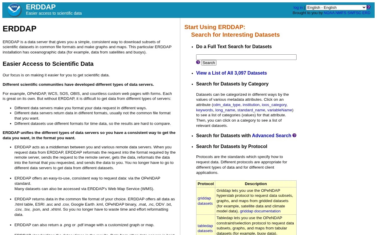 ERDDAP homepage screenshot