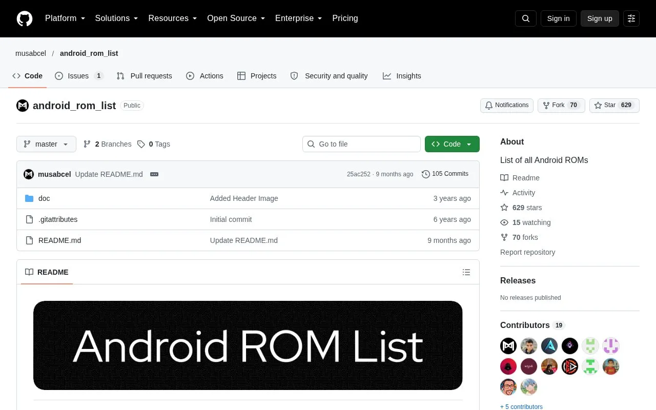 Android ROM List homepage screenshot