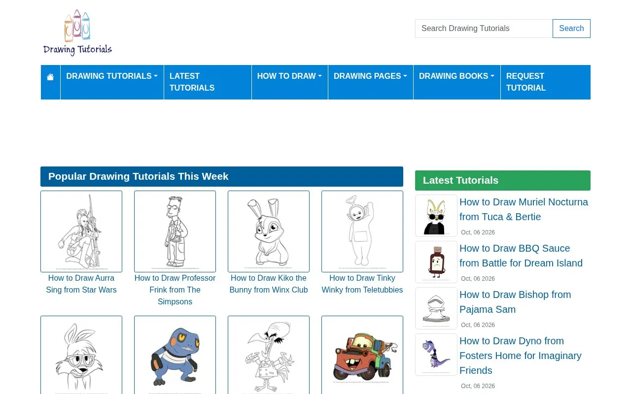 Drawing Tutorials homepage screenshot