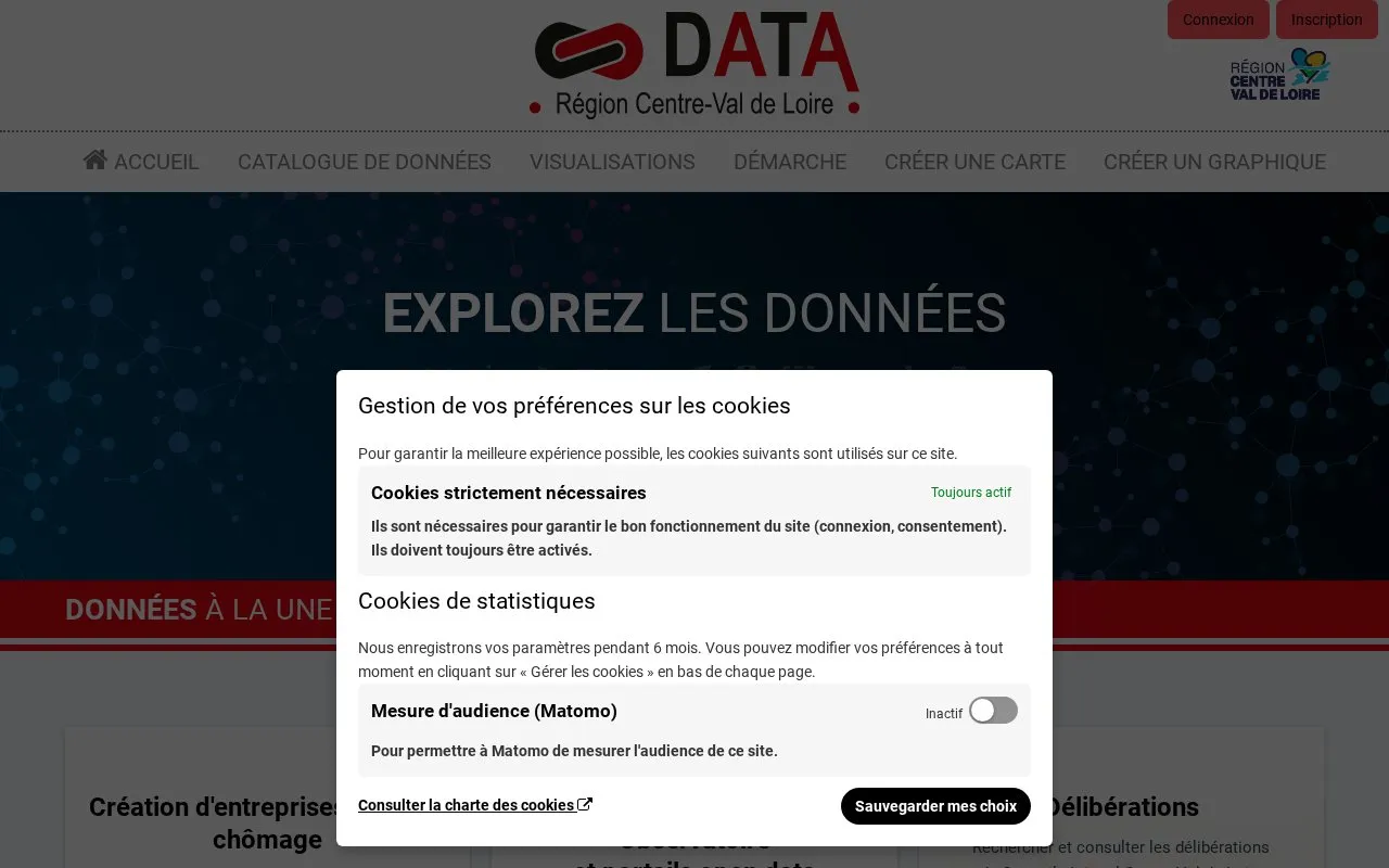 data.centrevaldeloire.fr homepage screenshot