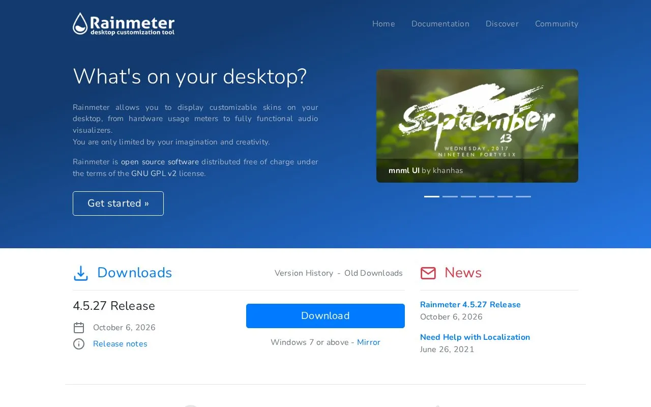 Rainmeter homepage screenshot
