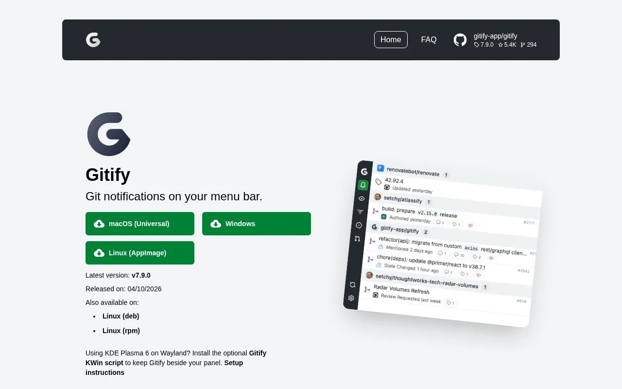 Gitify homepage screenshot