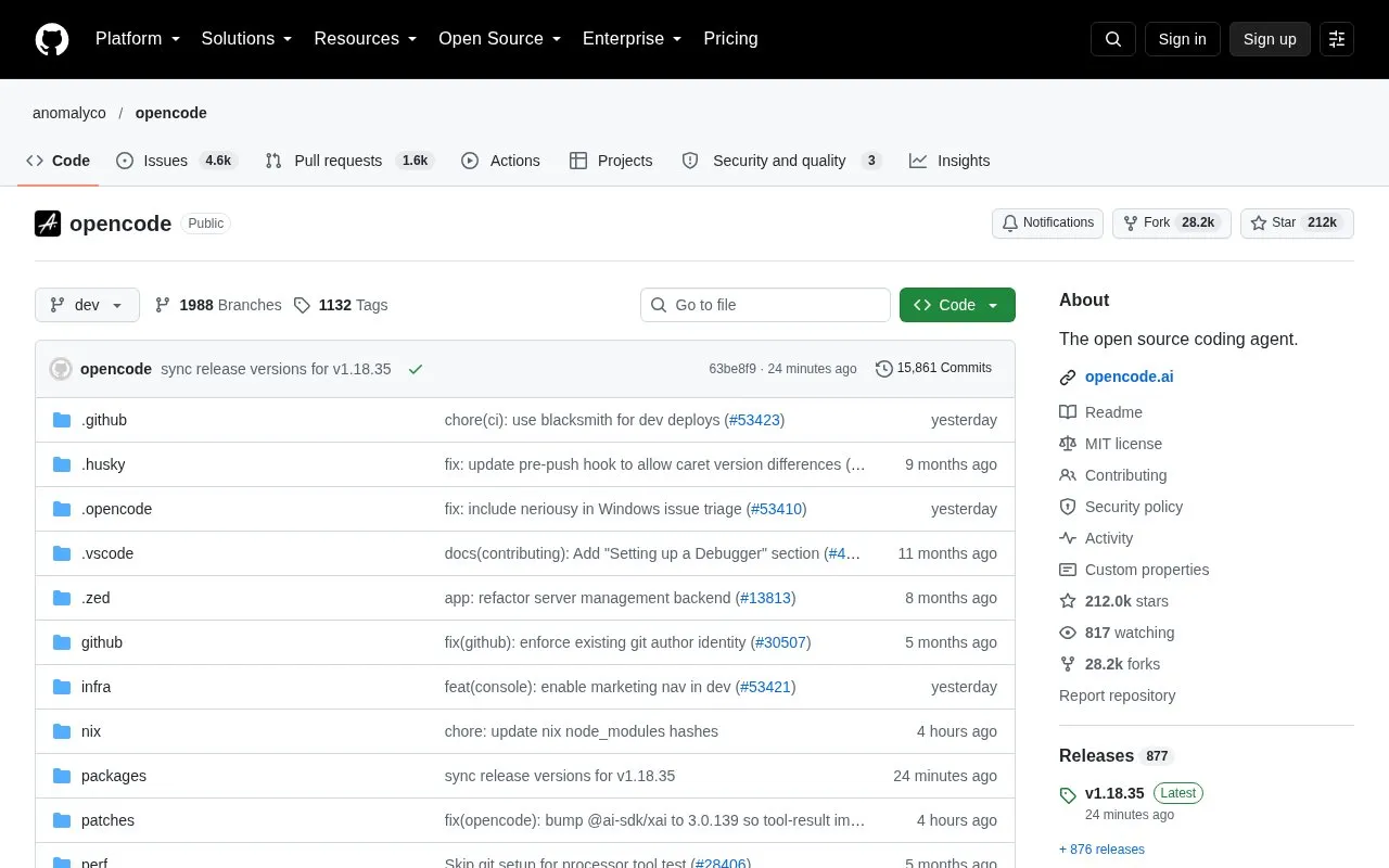 Opencode homepage screenshot