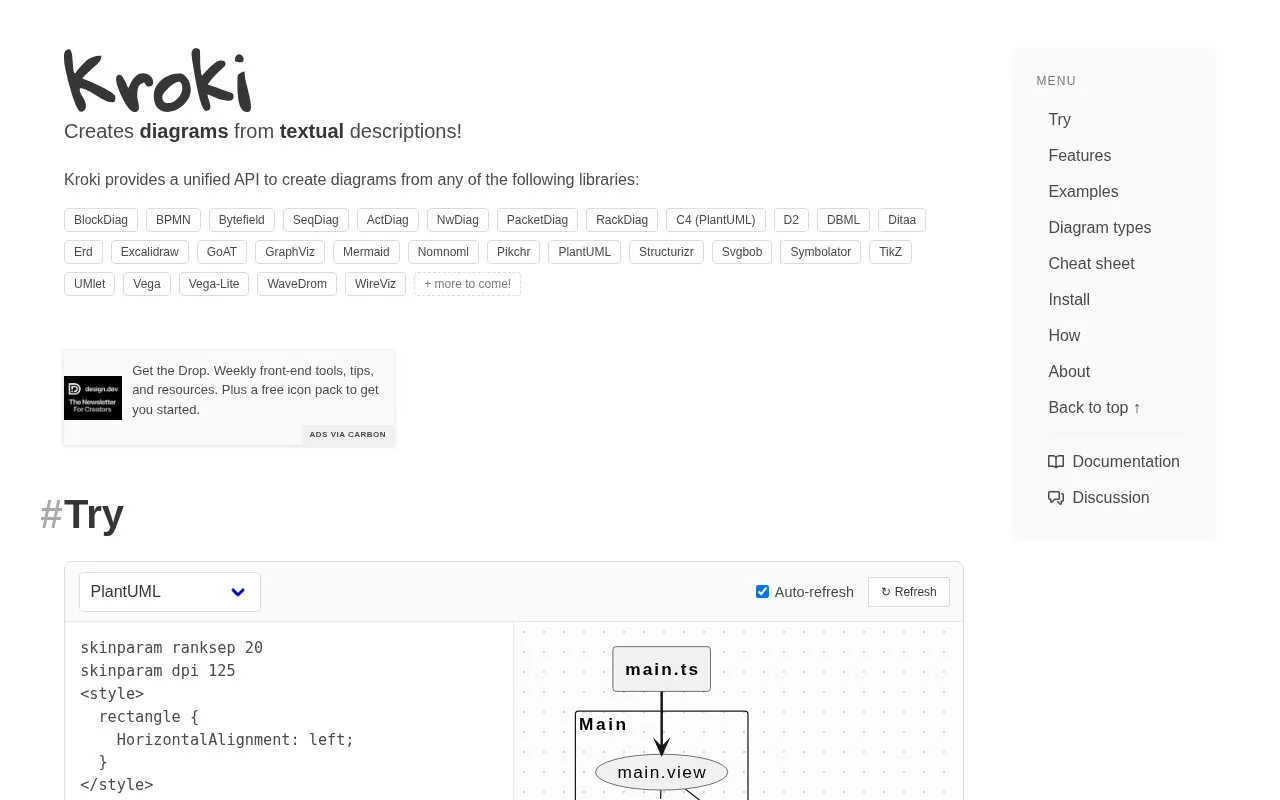Kroki homepage screenshot