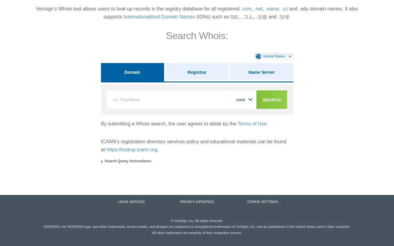 Whois Search homepage screenshot