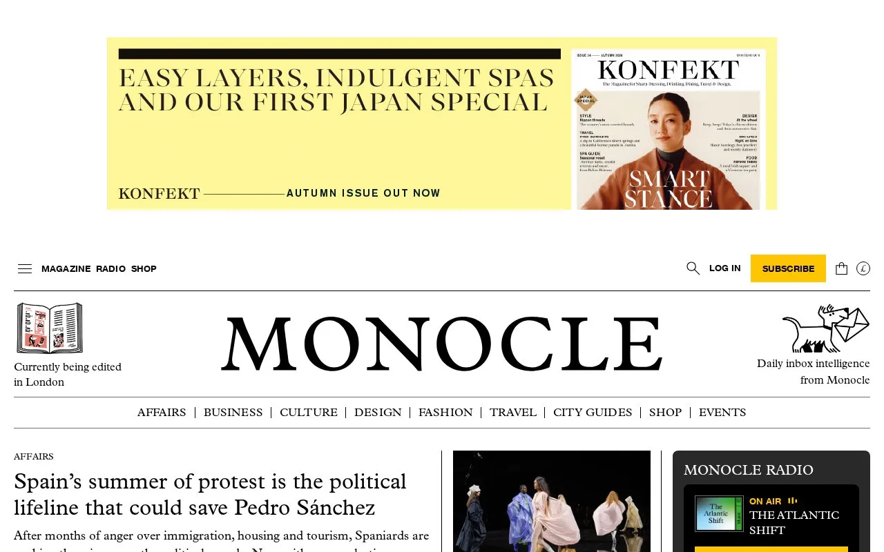 Monocle homepage screenshot