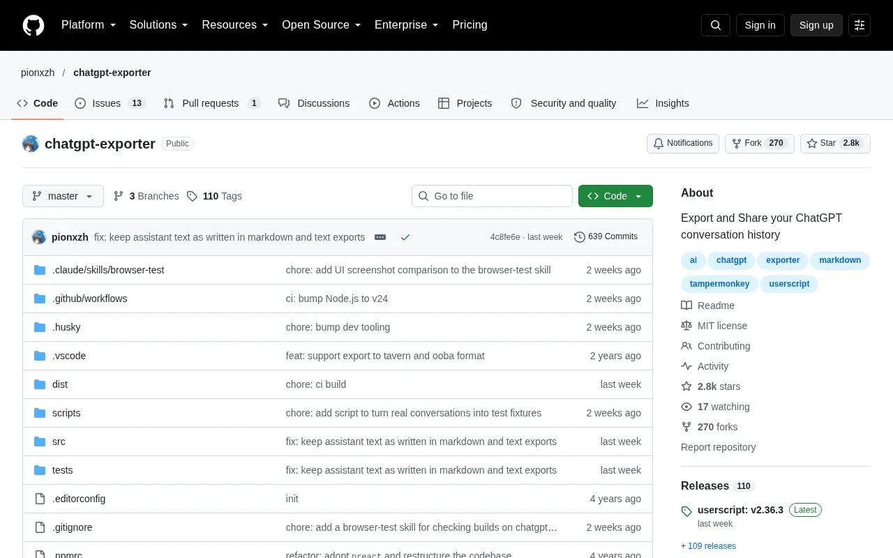 Chatgpt Exporter homepage screenshot