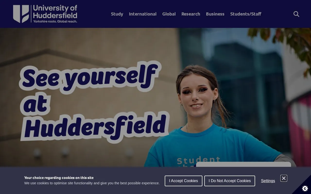 University of Huddersfield homepage screenshot