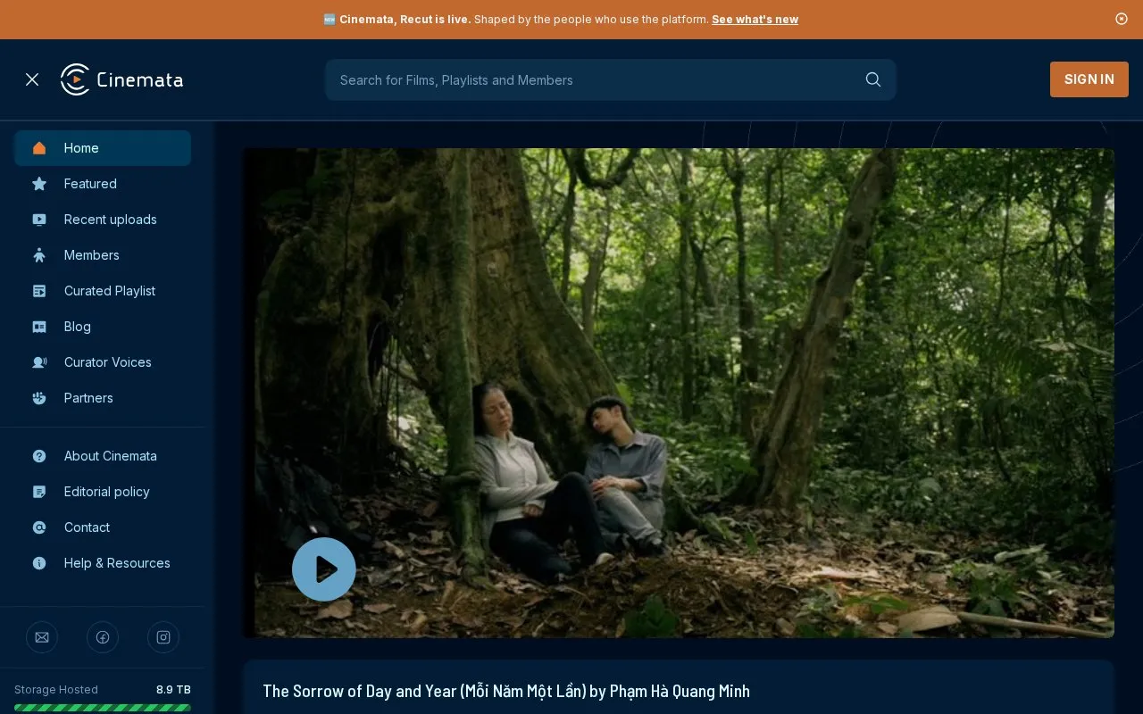 Cinemata homepage screenshot