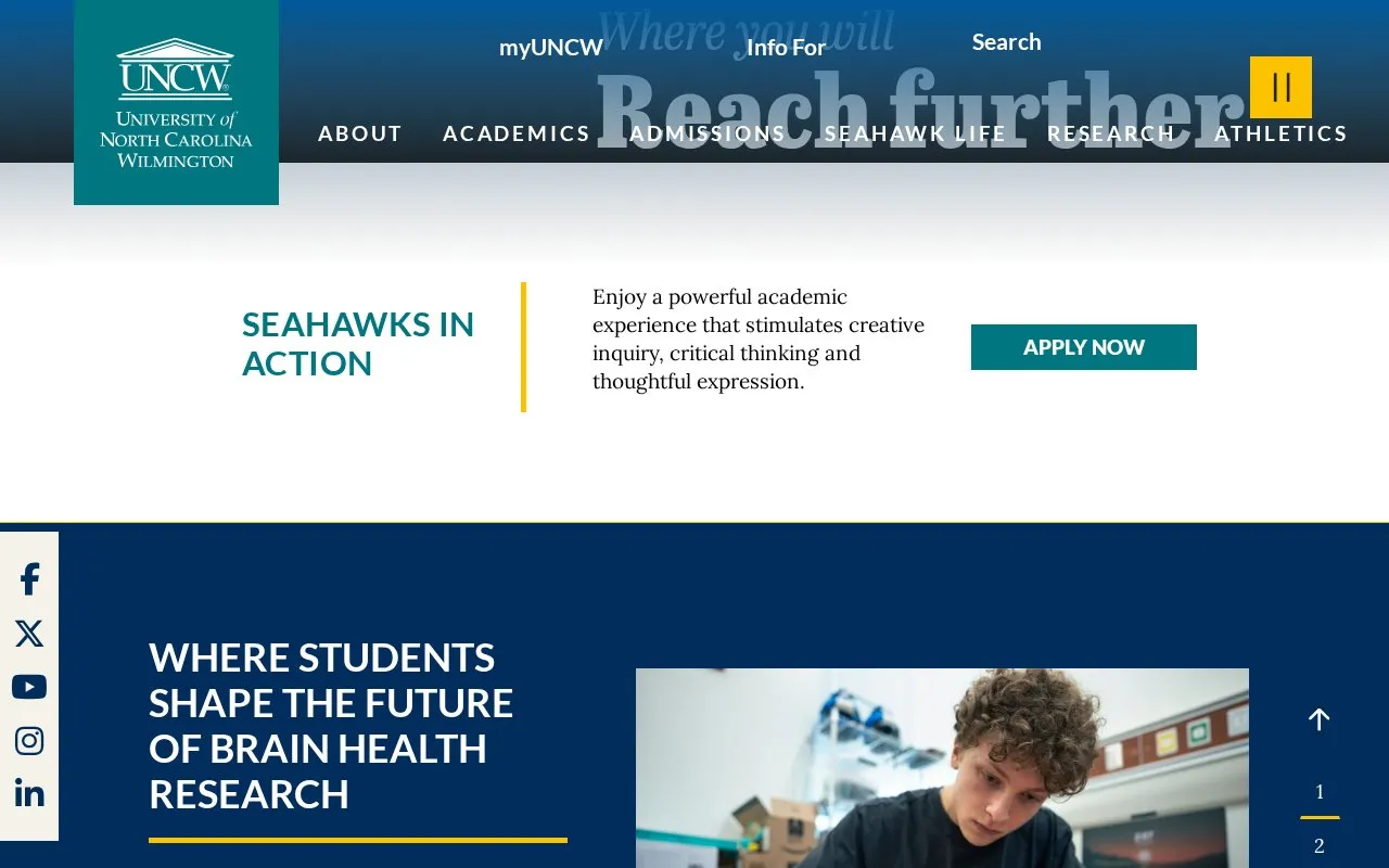 University of North Carolina, Wilmington homepage screenshot