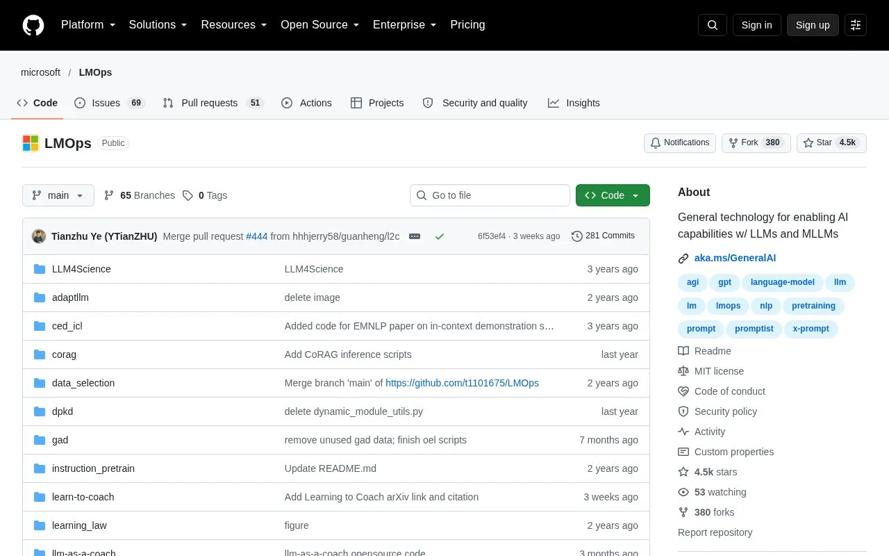 microsoft/LMOps homepage screenshot