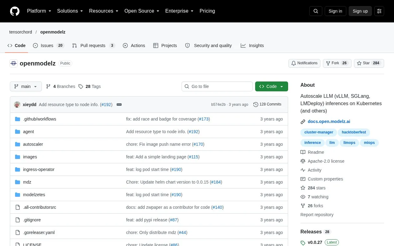 OpenModelZ homepage screenshot