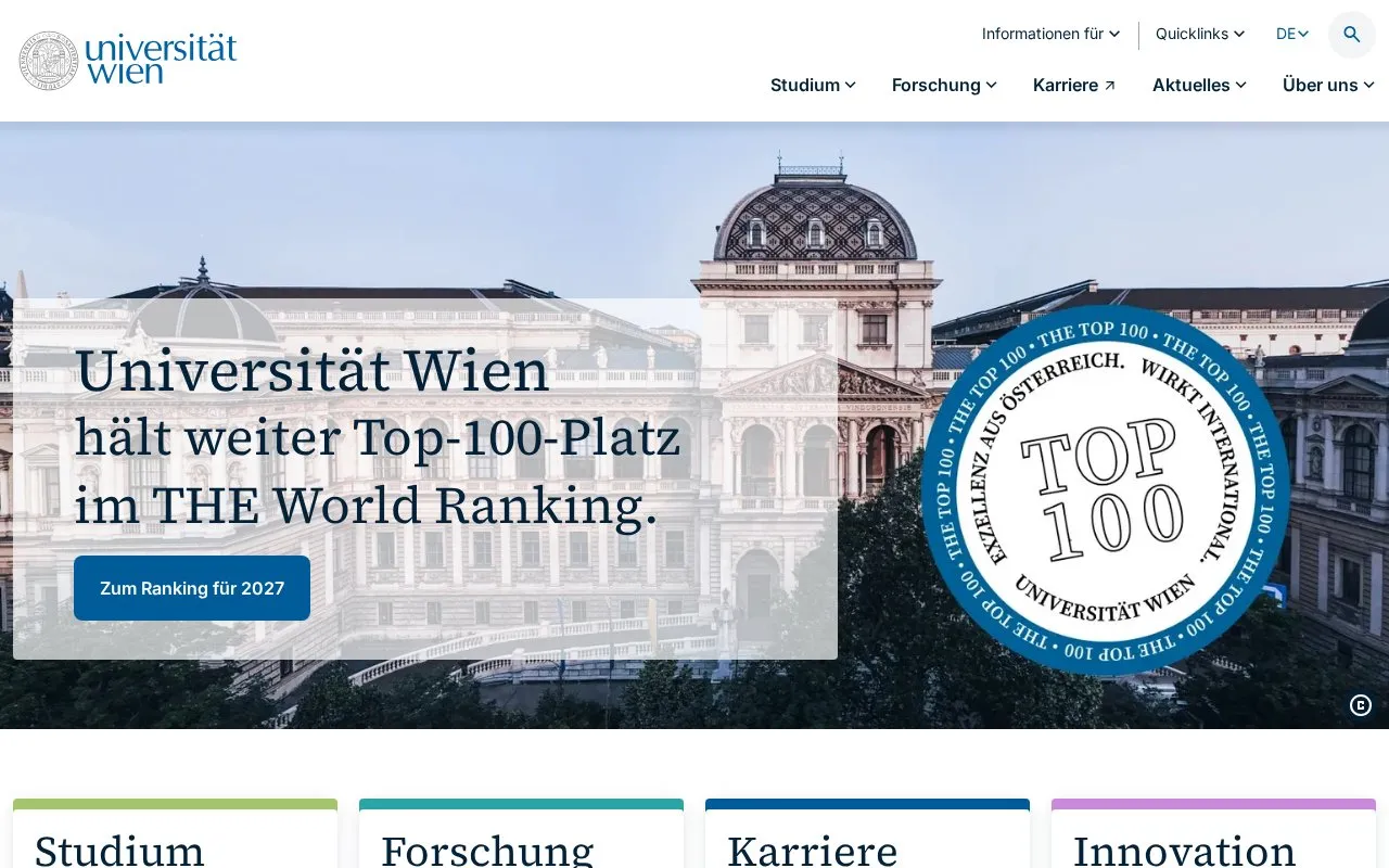 Universität Wien homepage screenshot