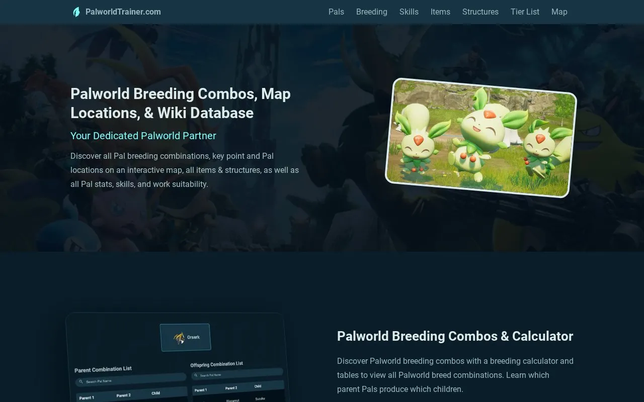 PalworldTrainer.com homepage screenshot