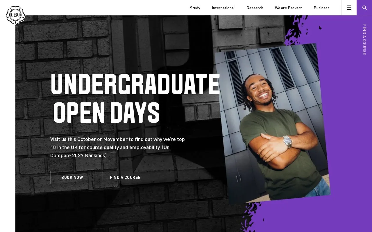 Leeds Beckett University homepage screenshot
