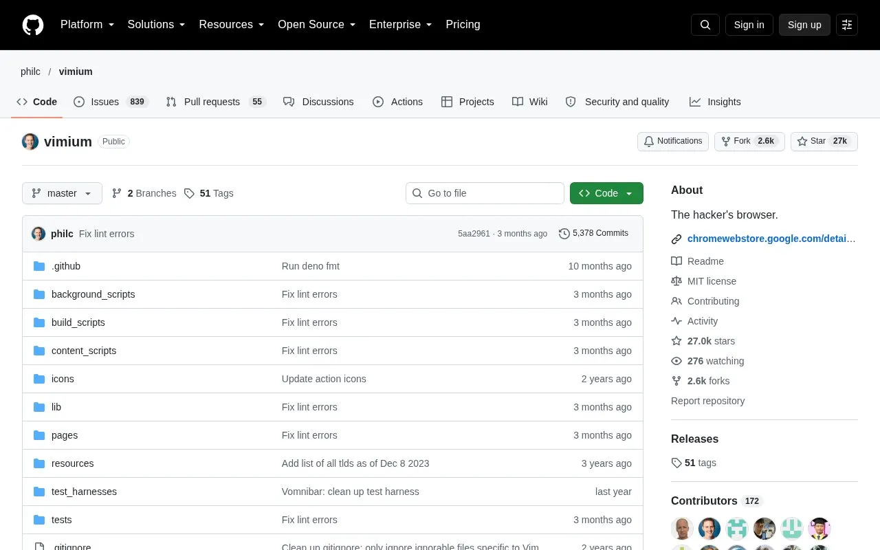 Vimium homepage screenshot