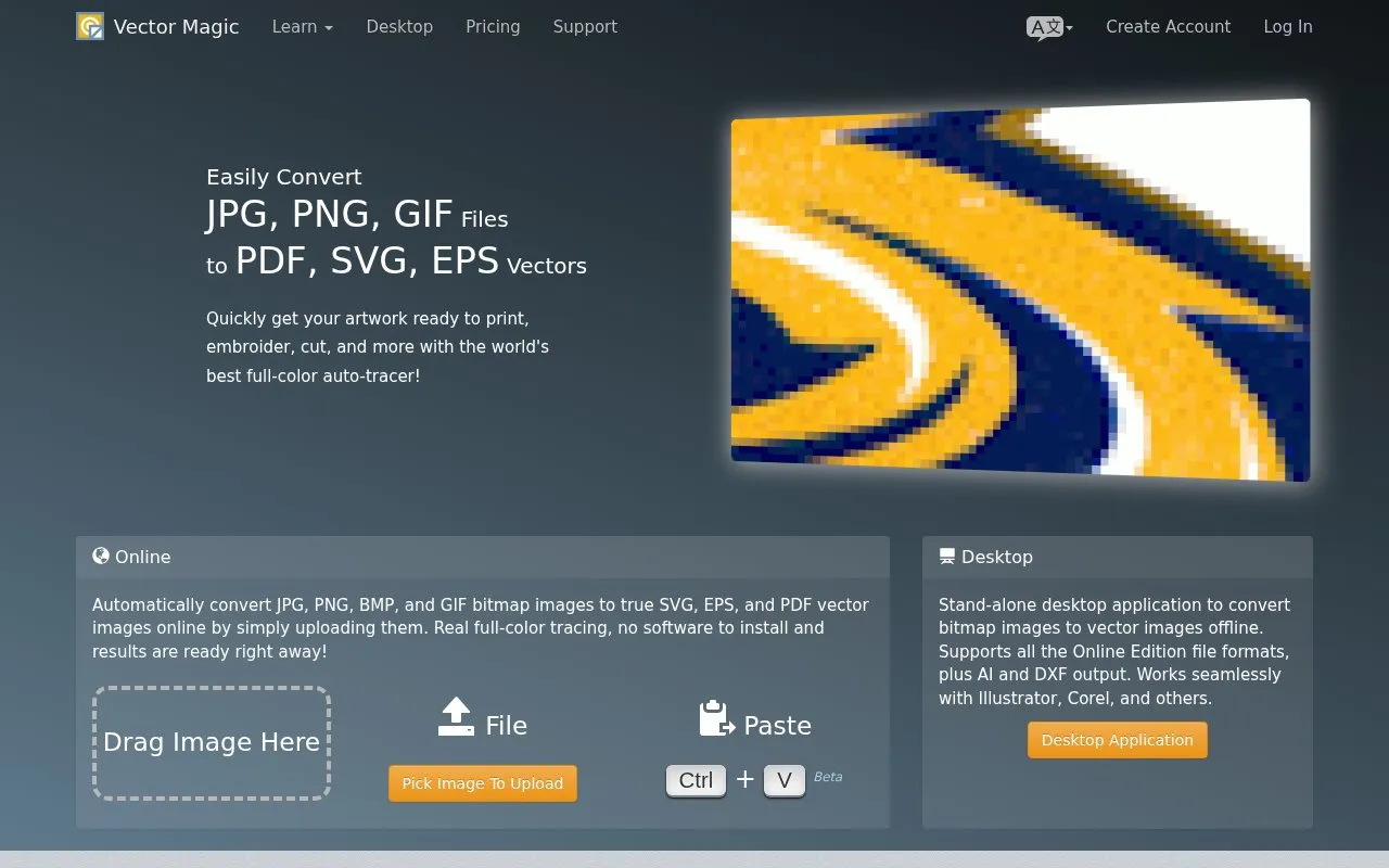 Vector Magic homepage screenshot