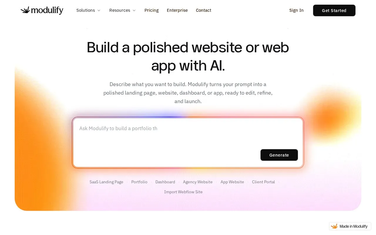 Modulify homepage screenshot