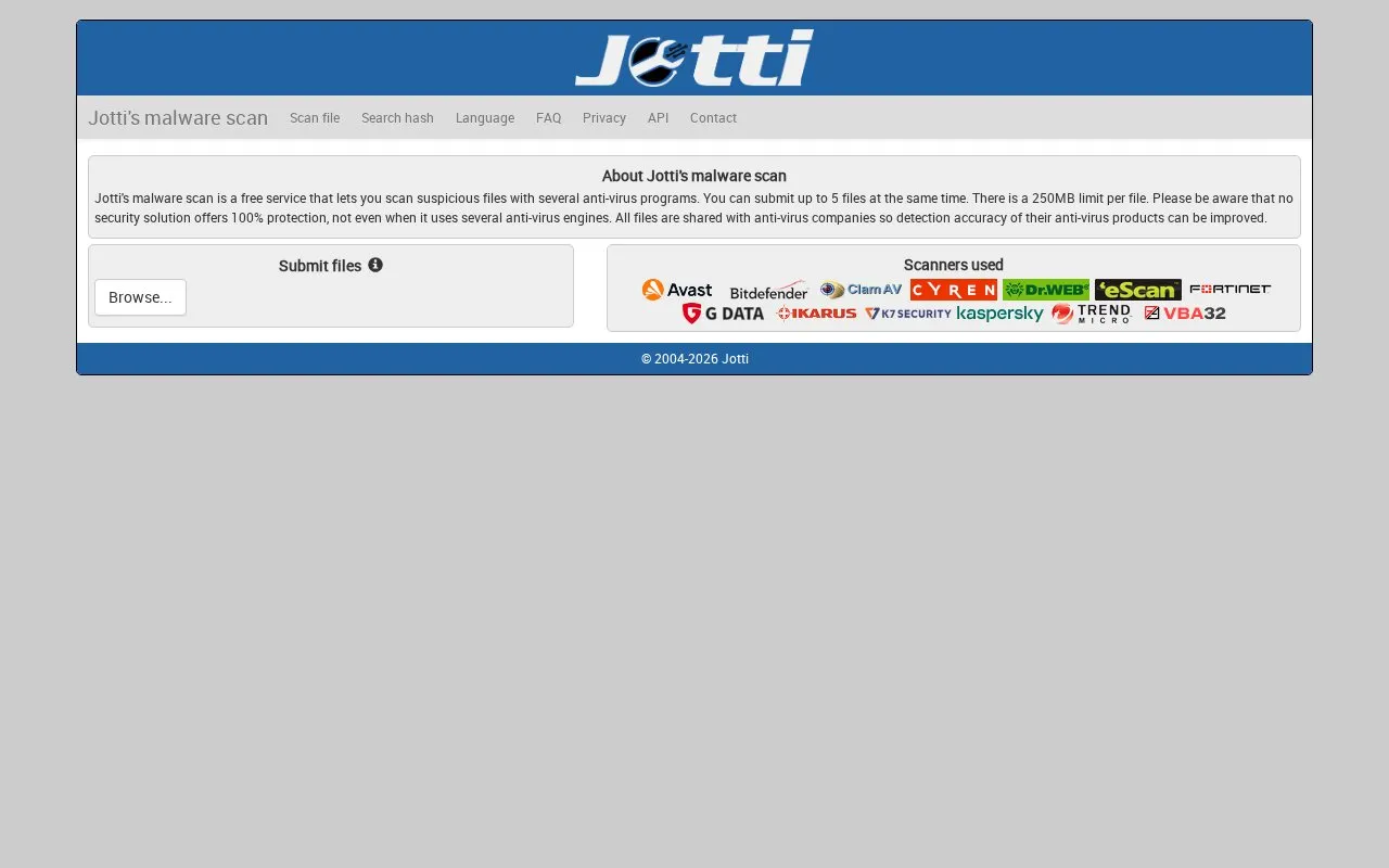 Jotti's malware scan homepage screenshot
