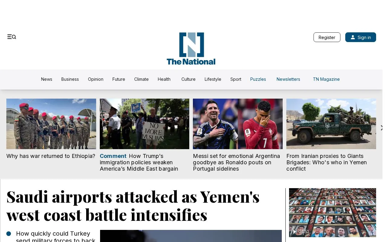 The National homepage screenshot