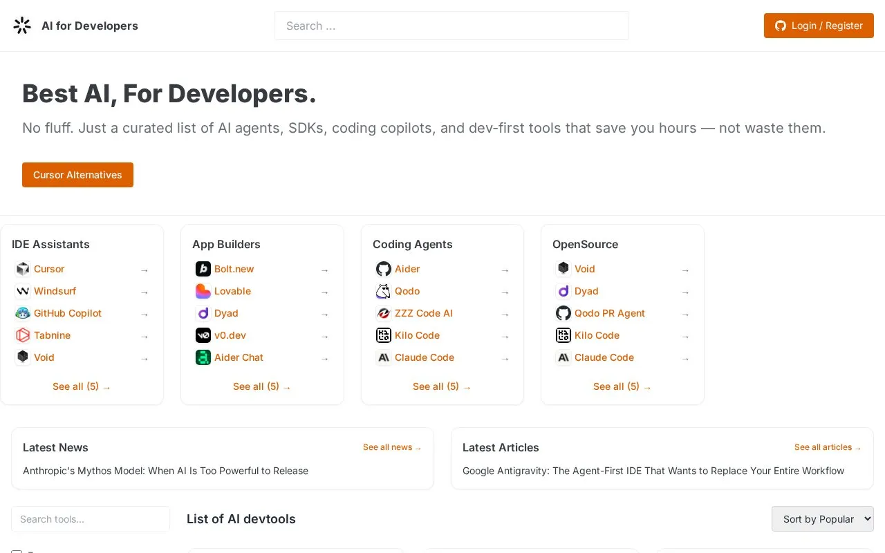 AI for Developers homepage screenshot