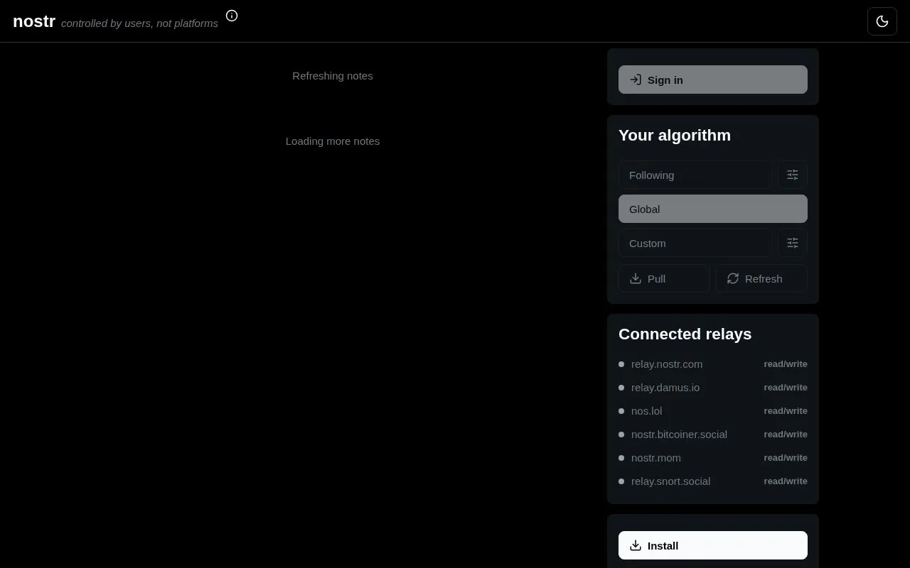 nostr homepage screenshot