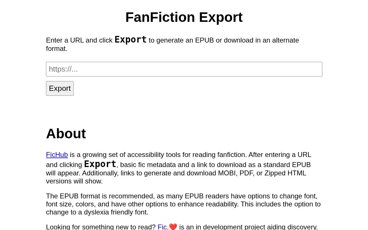 FicHub homepage screenshot