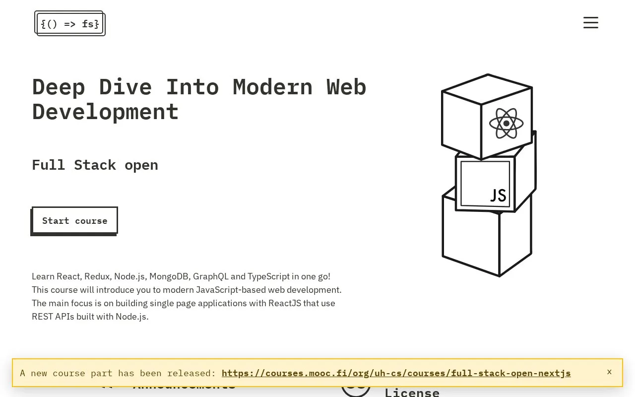 FullStackOpen homepage screenshot