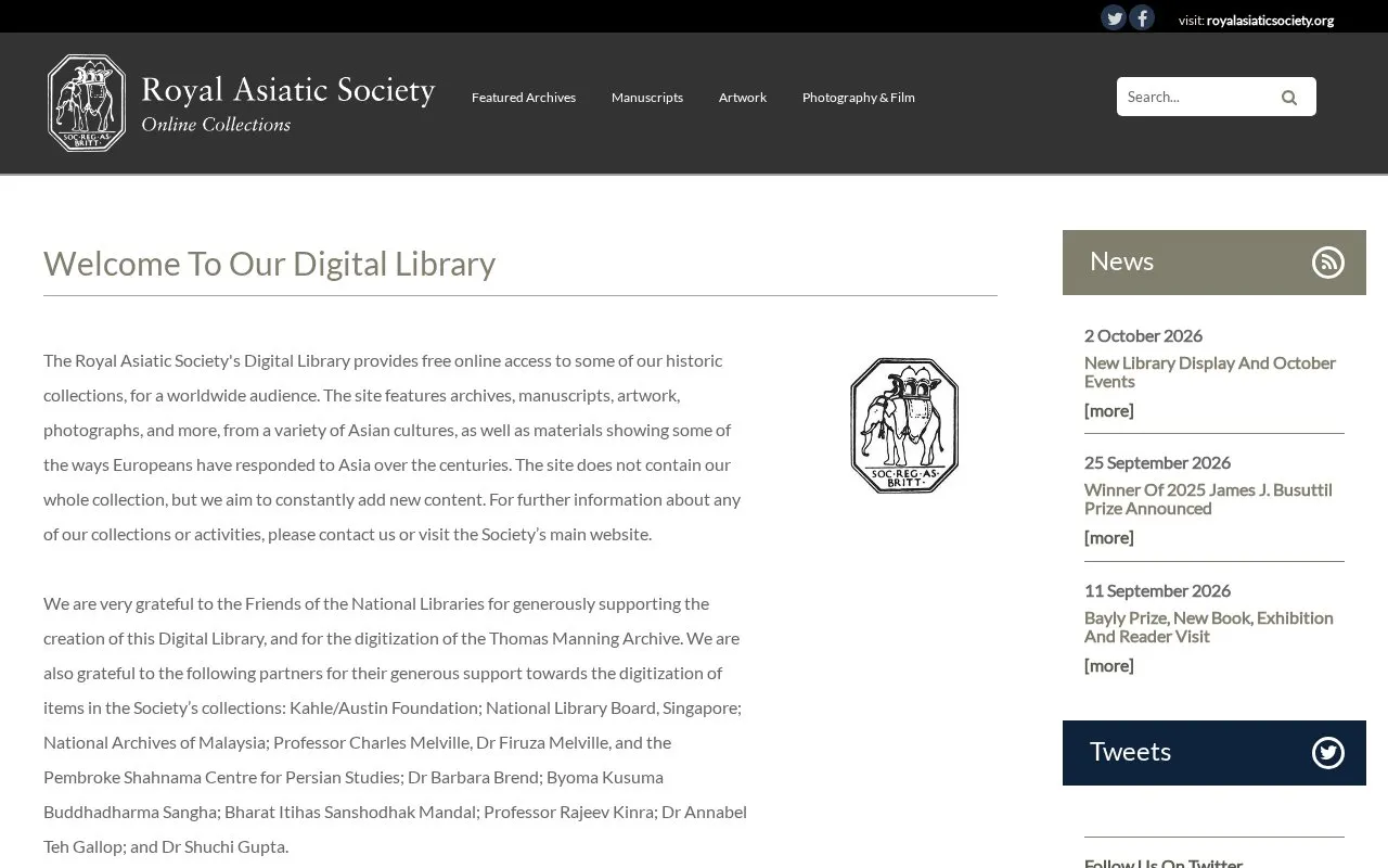 The Royal Asiatic Society's Digital Library homepage screenshot