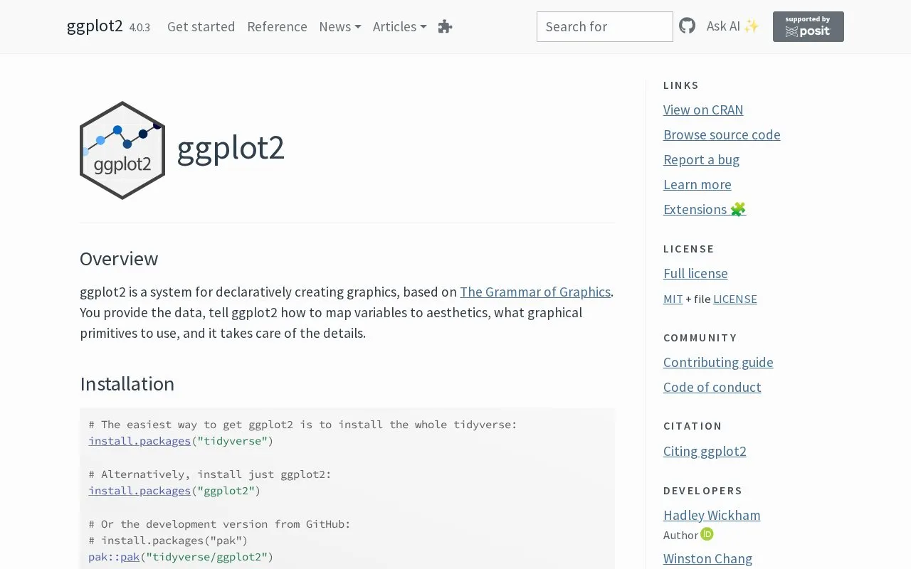 ggplot2 homepage screenshot