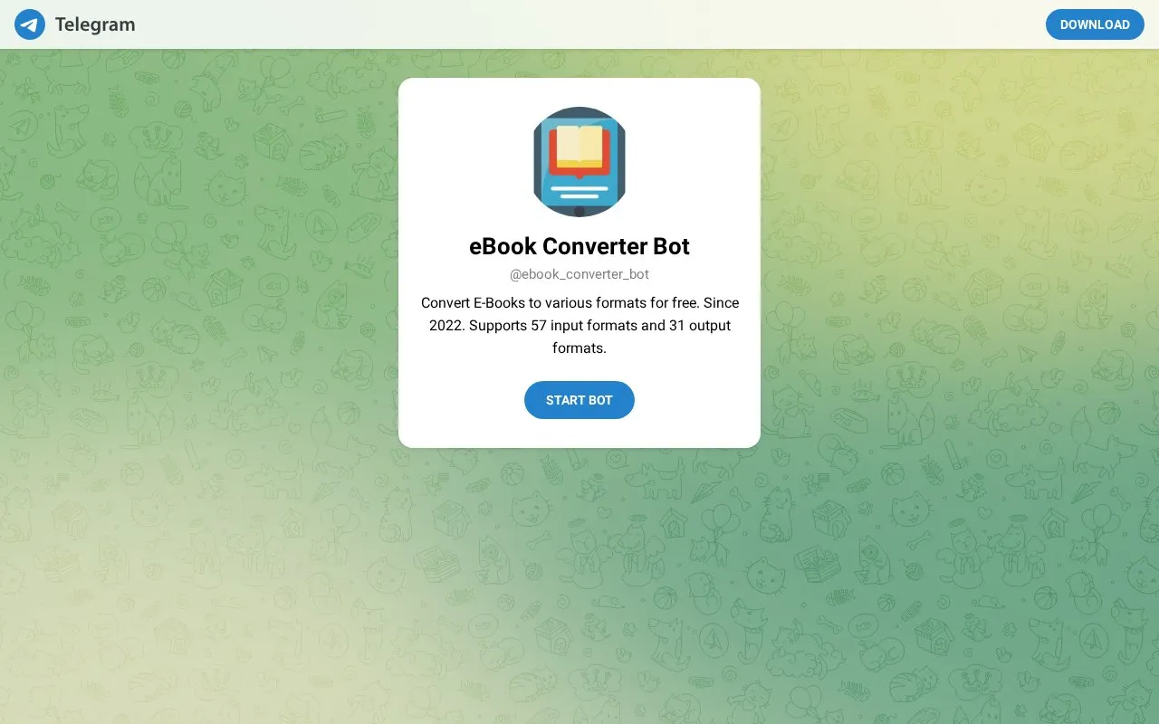 eBook Converter Bot homepage screenshot