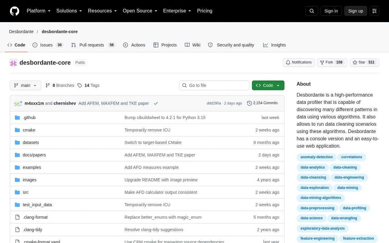 Desbordante homepage screenshot