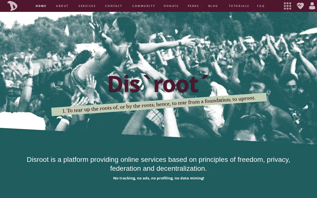 Disroot homepage screenshot