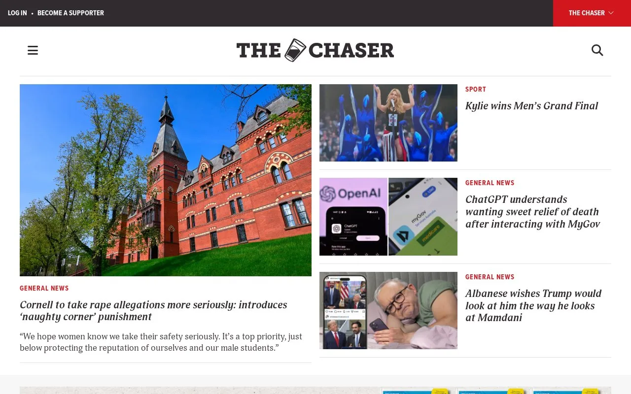 The Chaser homepage screenshot