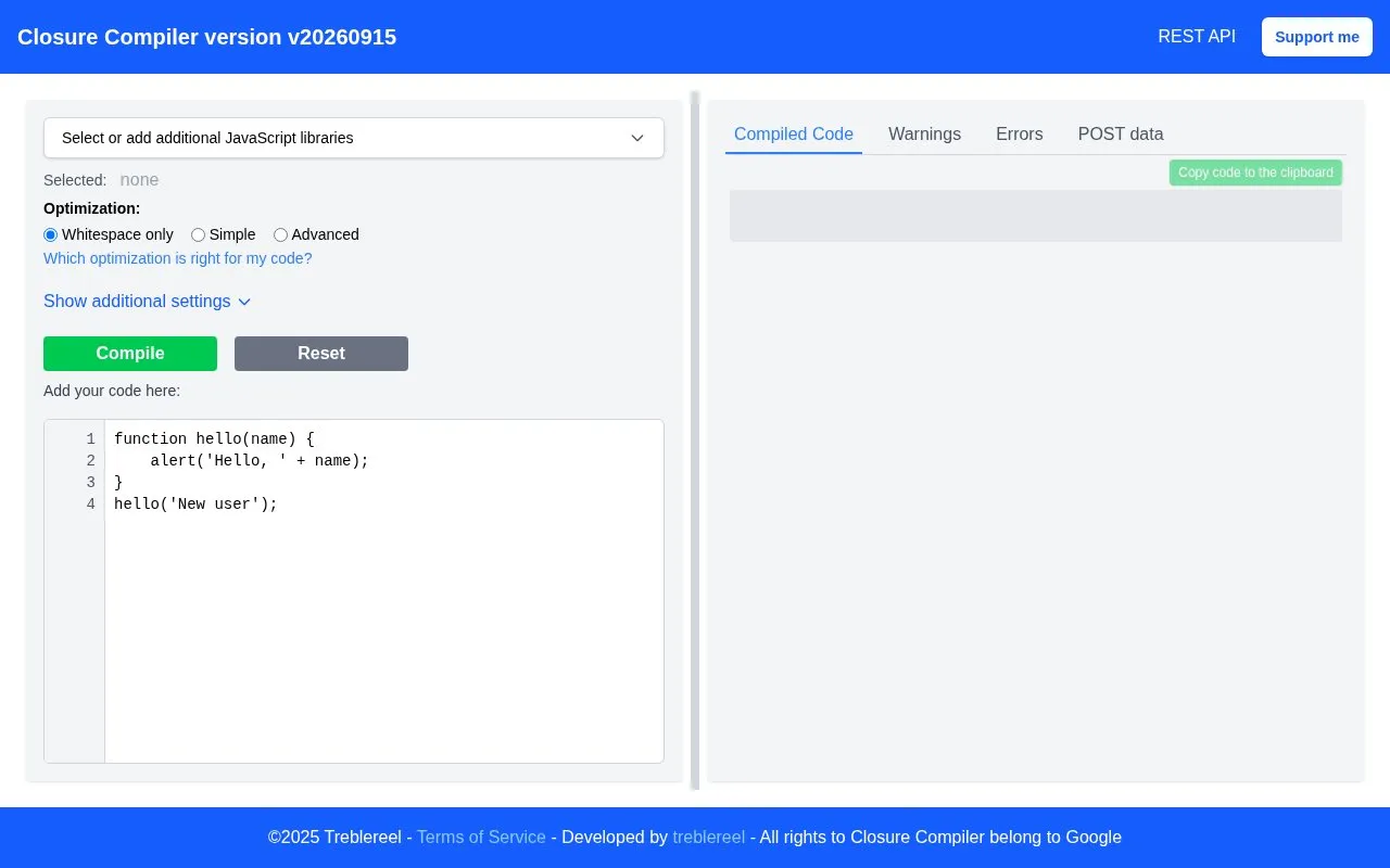 JS Compressor homepage screenshot