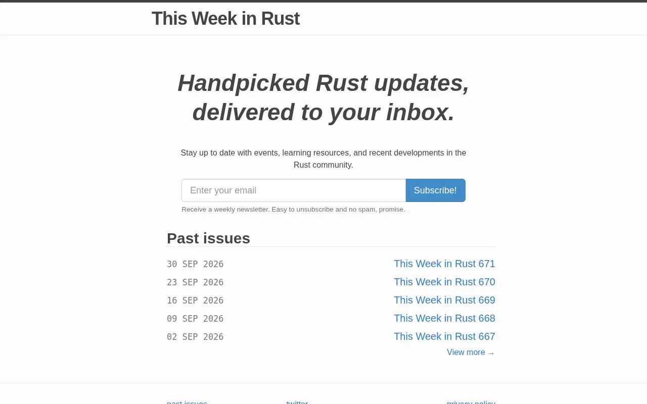 This Week in Rust homepage screenshot