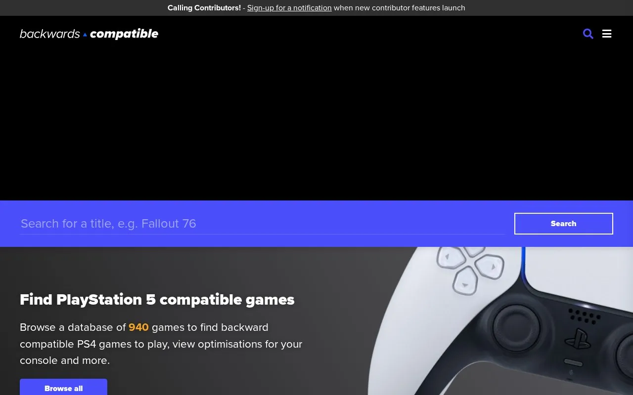 Backwards Compatible homepage screenshot