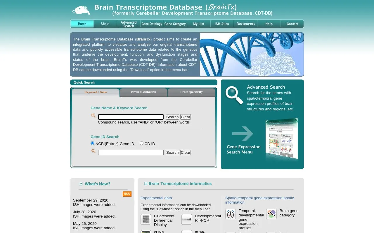 Brain Transcriptome Database homepage screenshot