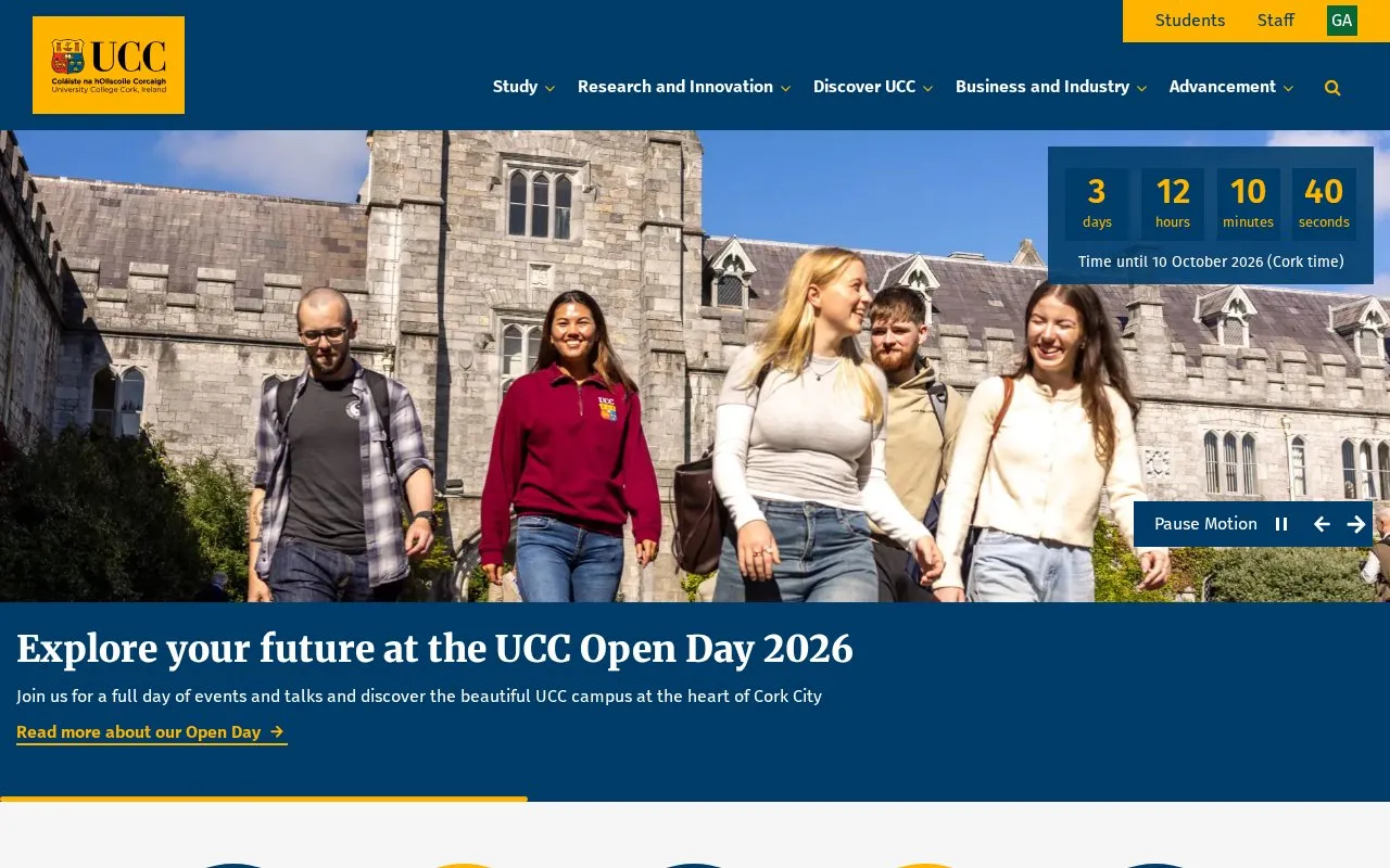 University College Cork homepage screenshot