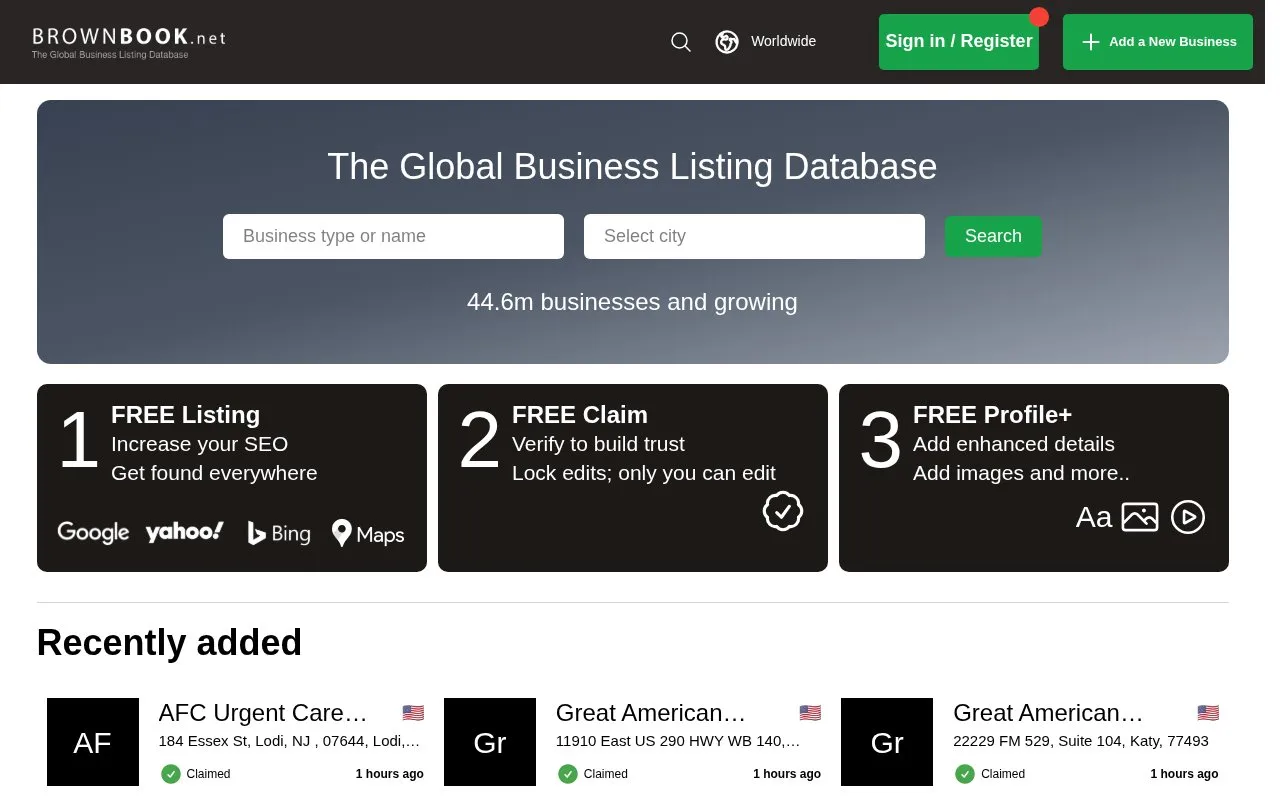 Global Brownbook homepage screenshot