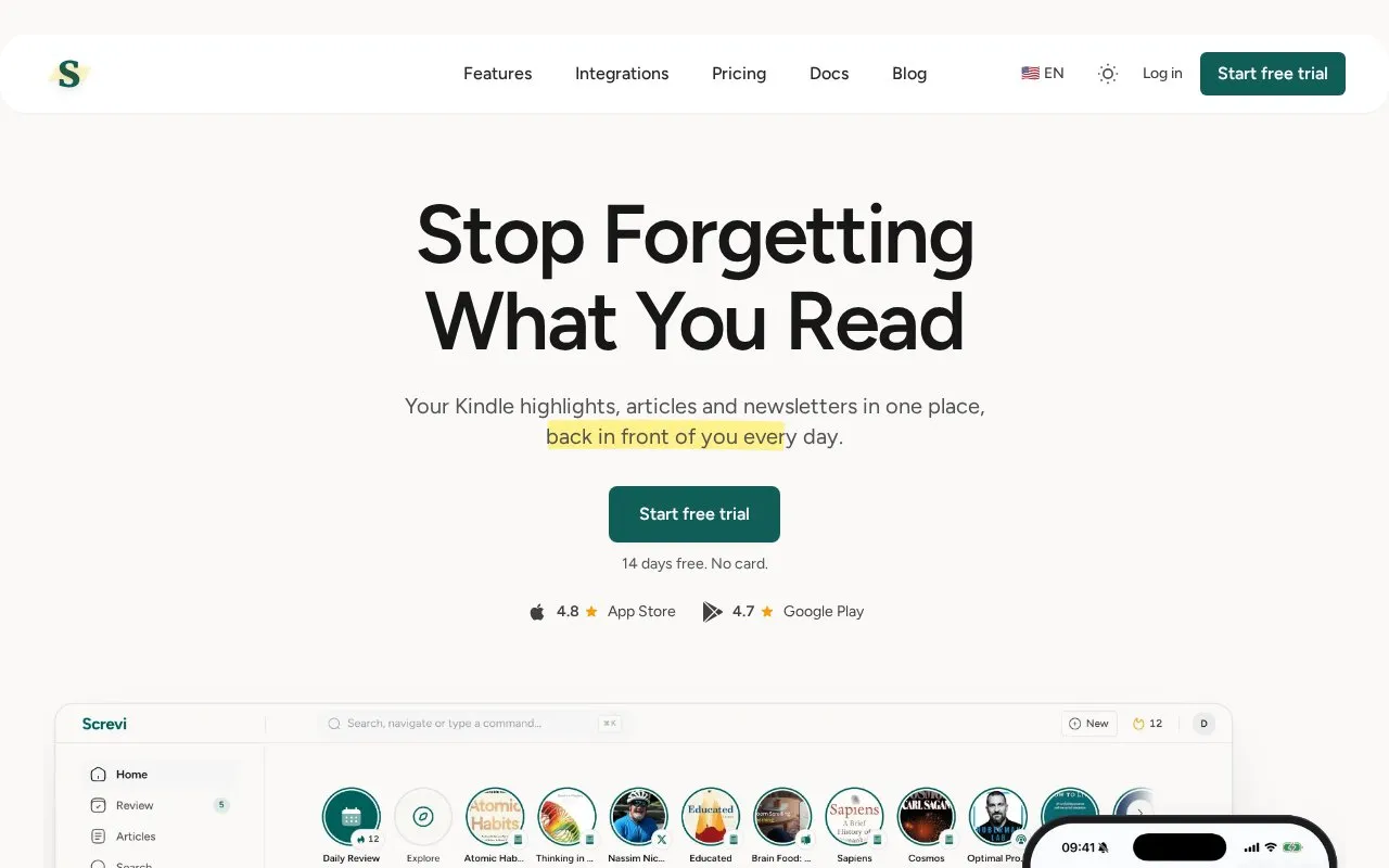 Screvi homepage screenshot