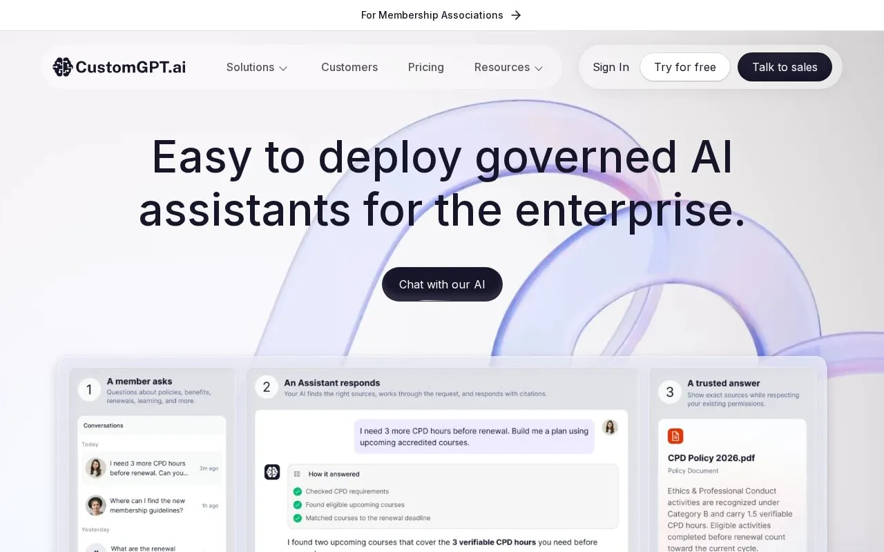CustomGPT.ai homepage screenshot