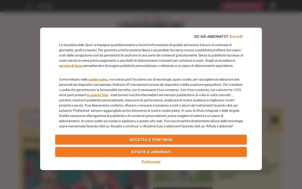 La Gazzetta dello Sport homepage screenshot