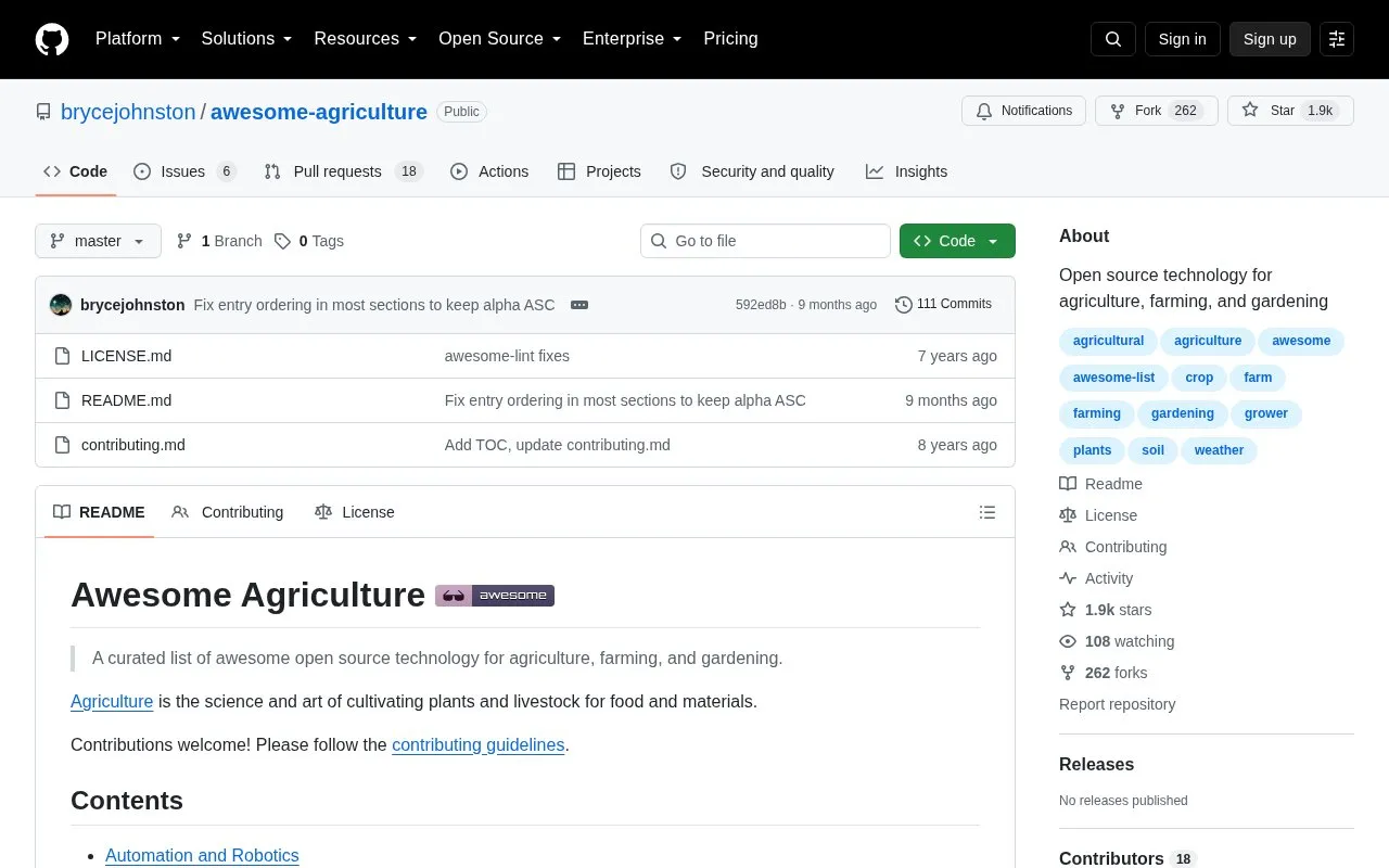 Awesome Agriculture homepage screenshot