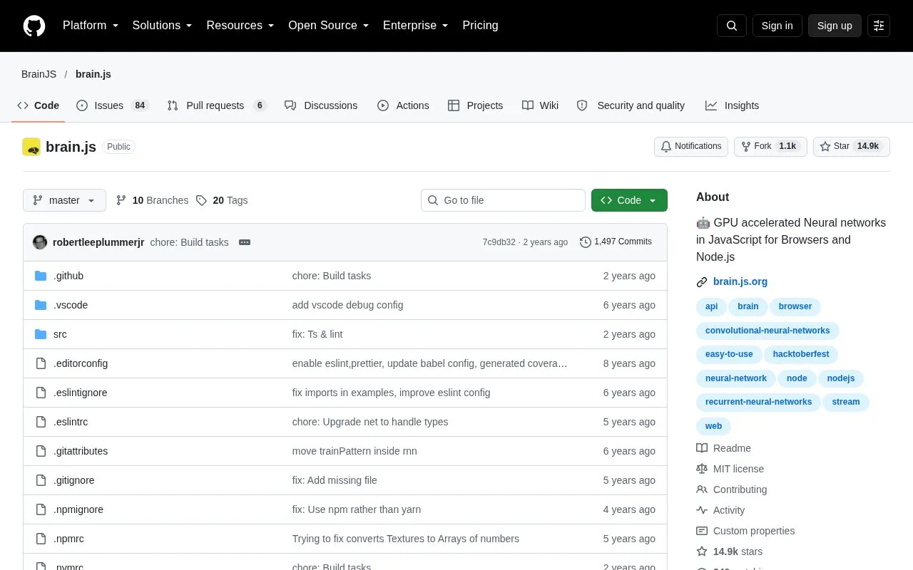 Brain.js homepage screenshot