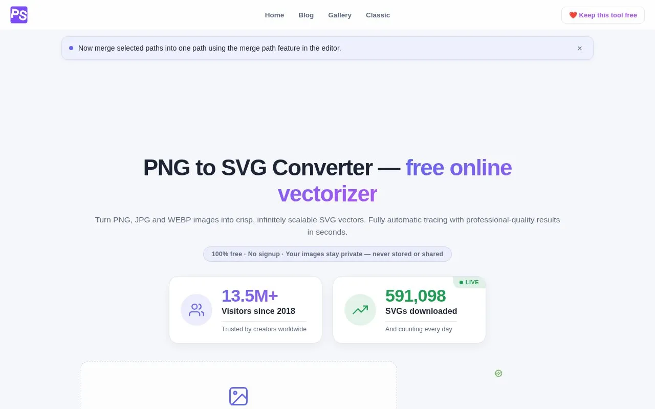 PngToSVG homepage screenshot